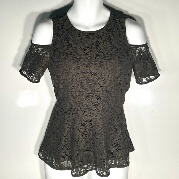 Michael Kors SZS Forest Green Lace Peplum Top Fairy Dark Romantic Feminine Boho - Picture 1 of 8